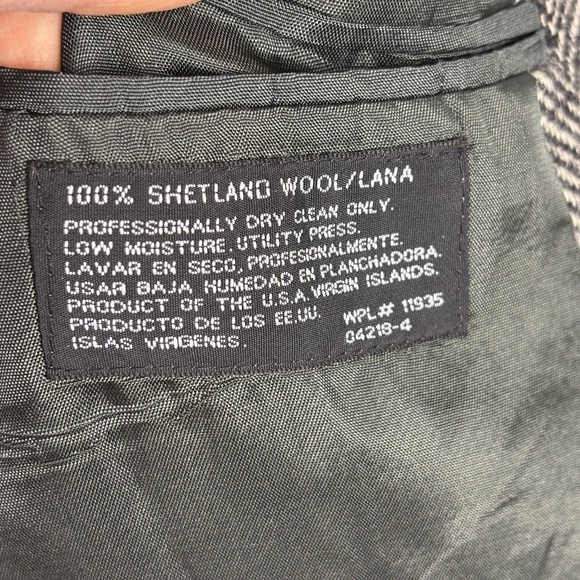 Mens 100% Shetland Wool Blazer Sport Coat Towncraft 42L Gray Herringbone Classic - Picture 6 of 13